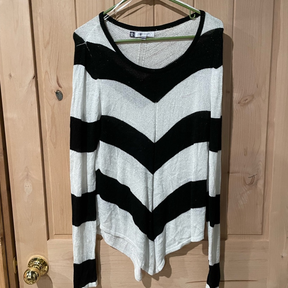 Jennifer Lopez Monochrome Striped Long Sleeve Sweater